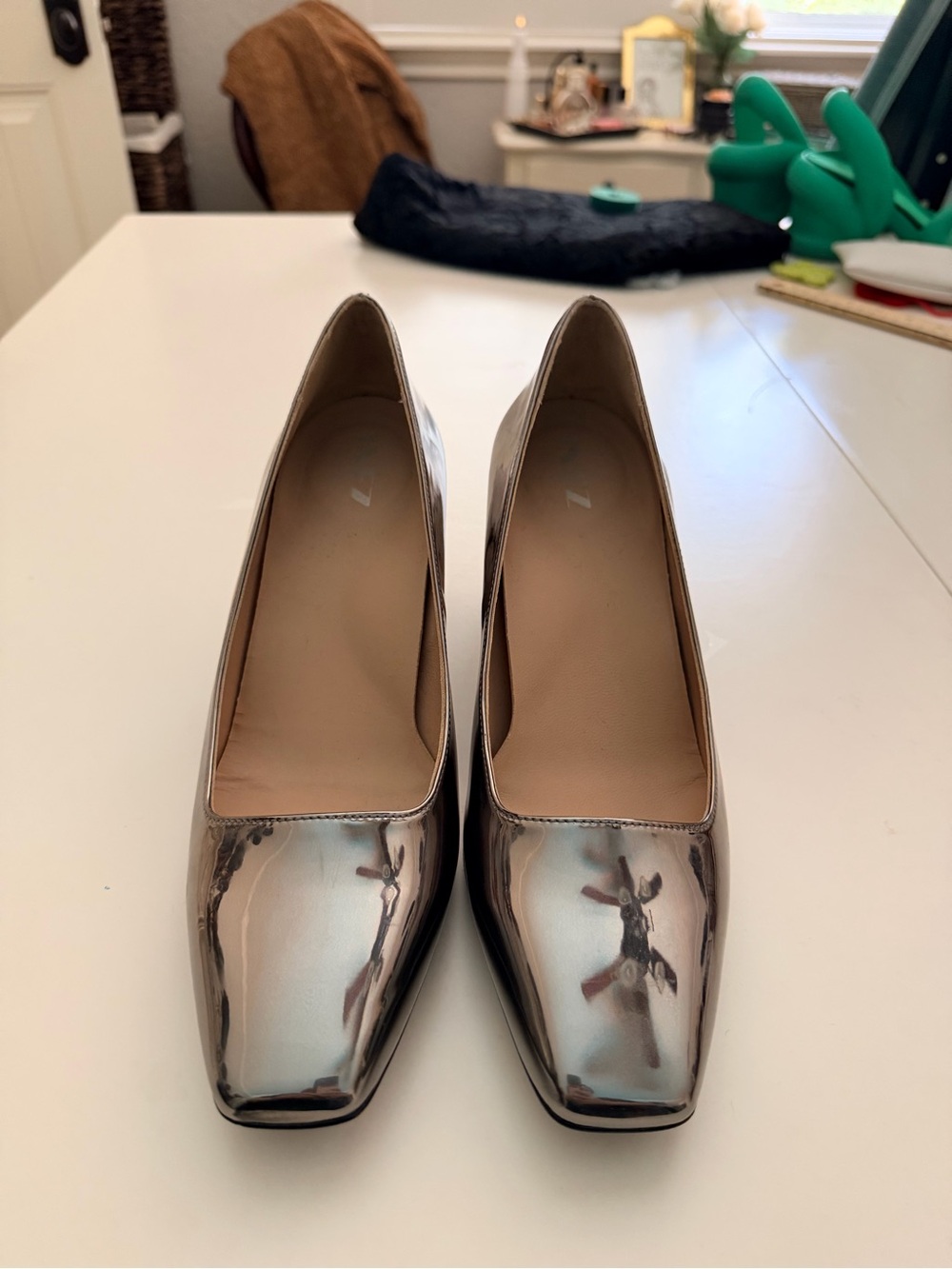 Inez Women’s Metallic Silver Square-Toe Heels